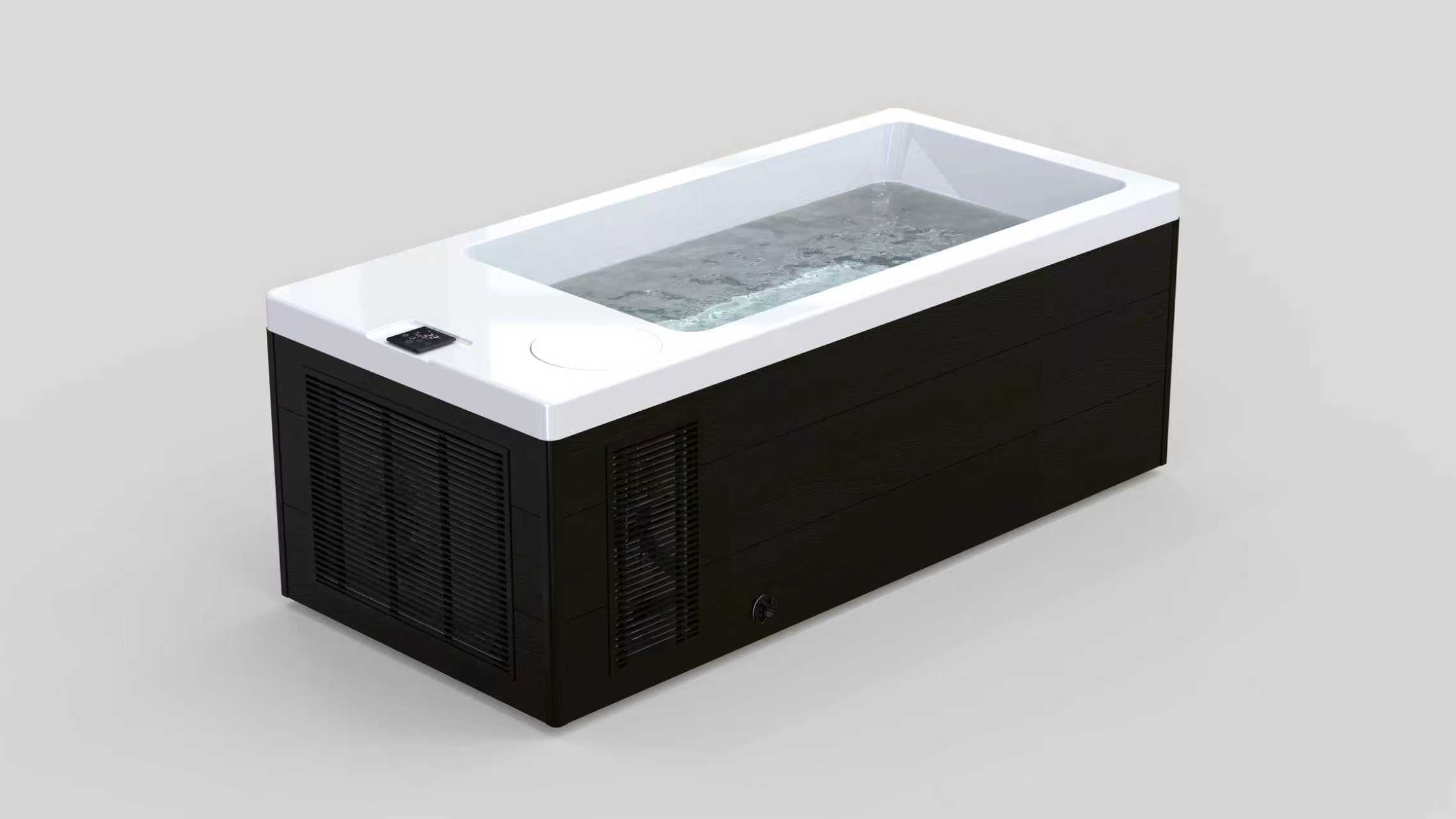 A sleek, modern ice bath tub filling with water