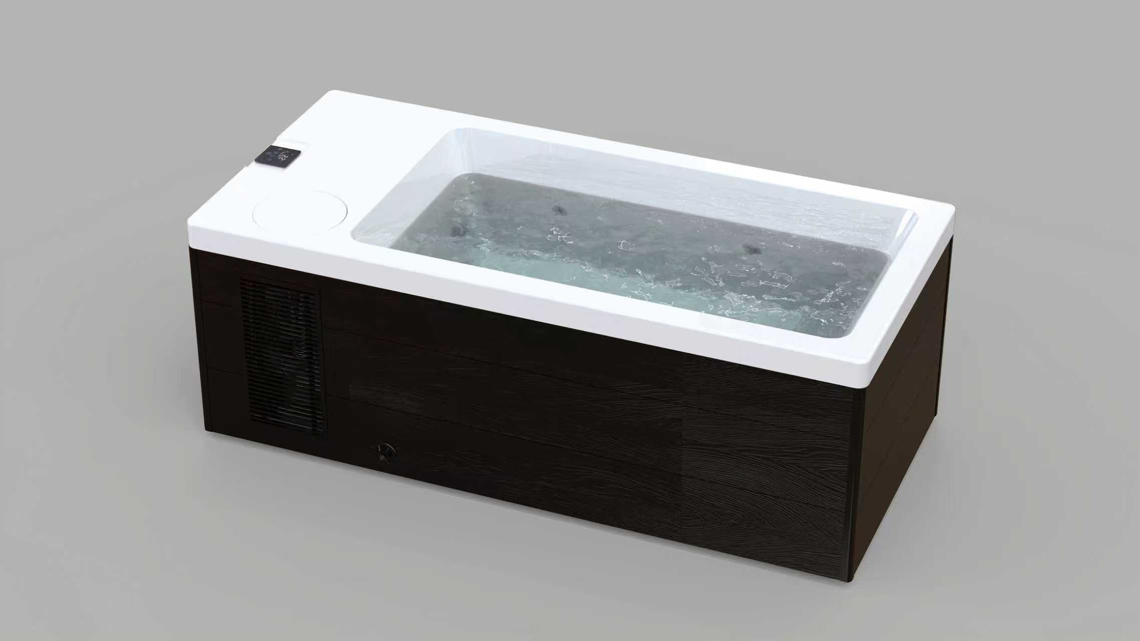 A sleek, modern ice bath tub filling with water