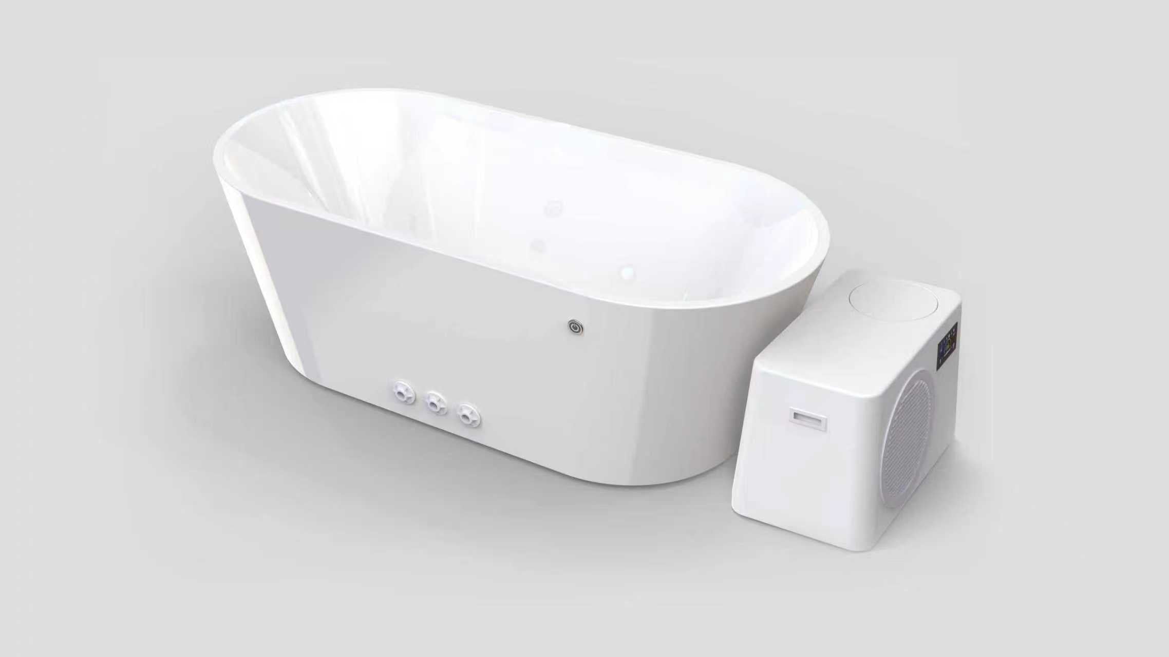 streamlined white acrylic freestanding bathtub with chiller