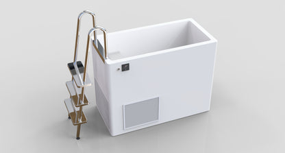 ‌White rectangular all-in-one Ice Bath Tub with Built-in Chiller, Ladder & Control Panel