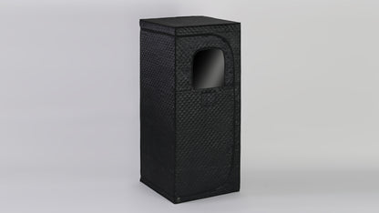 Waterproof and heat-resistant portable sauna box with built-in temperature control and timer function, designed for home or spa use