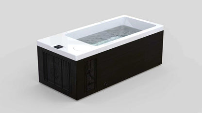 A sleek, modern ice bath tub filling with water
